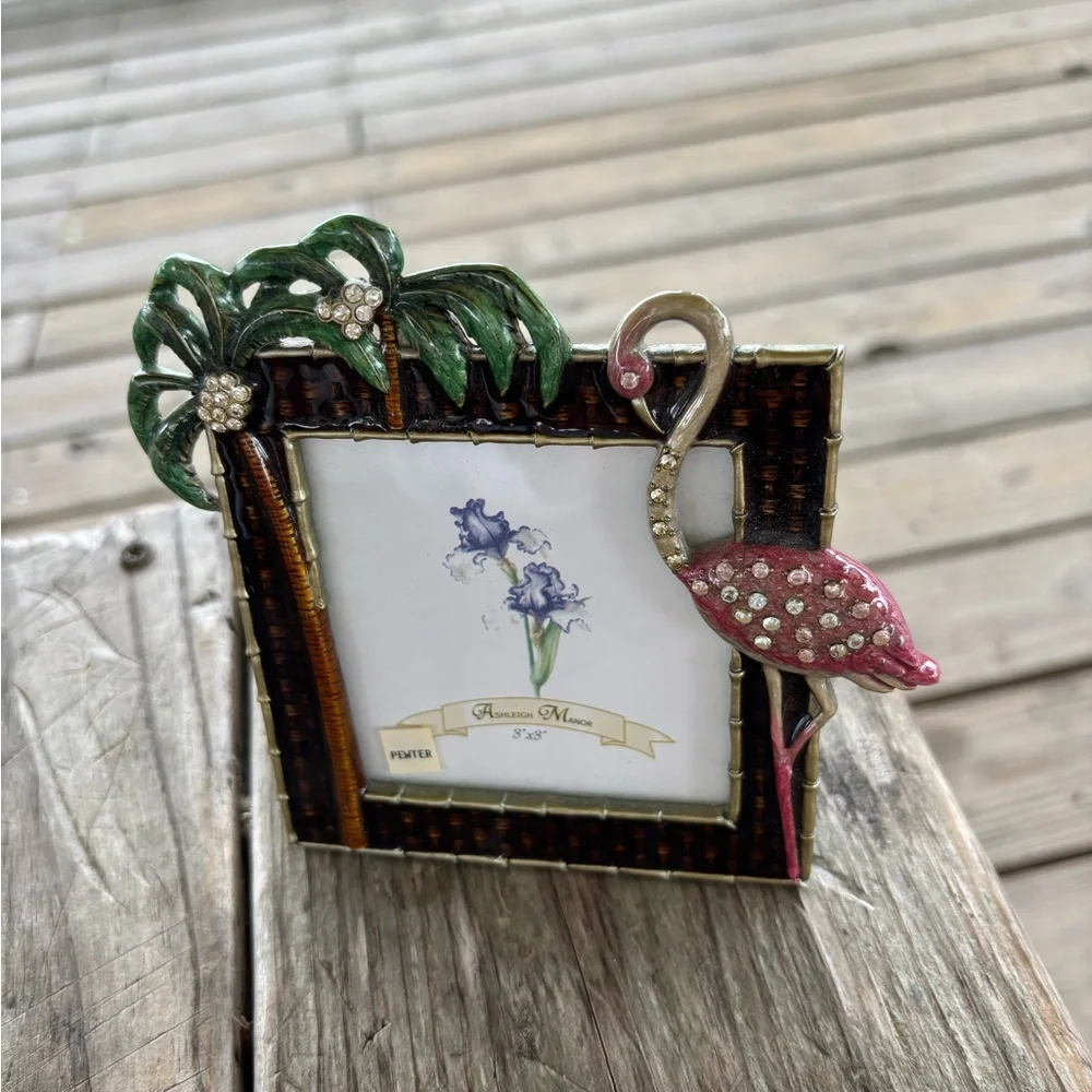 Pewter Flamingo Tropical Picture Frame 3” x 3” Picture Opening